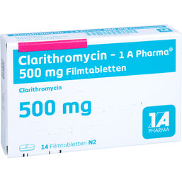 Abbildung: Clarithromycin 1A Ph.500mg Filmtabletten 14 St, Filmtabletten PZN 03811319