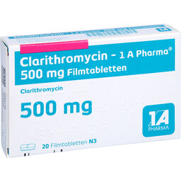 Abbildung: Clarithromycin 1A Ph.500mg Filmtabletten 20 St, Filmtabletten PZN 03811325