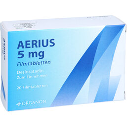 Abbildung: Aerius 5 mg Filmtabletten 20 St, Filmtabletten PZN 03812106