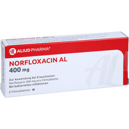 Abbildung: Norfloxacin AL 400 mg Filmtabletten 6 St, Filmtabletten PZN 03812170