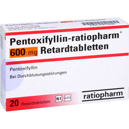 Abbildung: Pentoxifyllin ratiopharm 600 mg Retardtabletten 20 St, Retard-Tabletten PZN 03814200