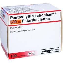 Abbildung: Pentoxifyllin ratiopharm 600 mg Retardtabletten 100 St, Retard-Tabletten PZN 03814223