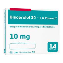 Abbildung: Bisoprolol 10 1A Pharma Filmtabletten 100 St, Filmtabletten PZN 03820850