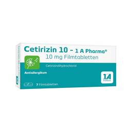 Abbildung: Cetirizin 10 – 1 A Pharma® Filmtabletten Filmtabletten, 7 St PZN 03823564