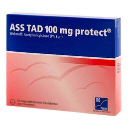 Abbildung: ASS TAD 100 mg protect magensaftresistent Filmtabletten Filmtabletten magensaftresistent, 50 St PZN 03828194