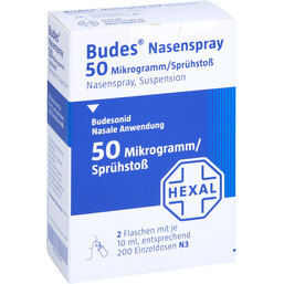 Abbildung: Budes Nasenspray 50µg / Sprühstoß 200 ED 2X10 ml, Nasendosierspray PZN 03847688