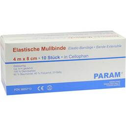 Abbildung: Mullbinden elastisch 8 cm mit Cellophan Binden, 10 St PZN 03855713