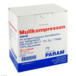 Abbildung: Mullkompressen 10x10 cm 8-fach steril Kompressen, 25X2 St PZN 03856144