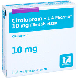 Abbildung: Citalopram 1A Pharma 10 mg Filmtabletten 20 St, Filmtabletten PZN 03872835
