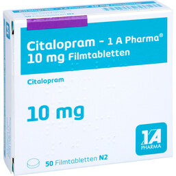 Abbildung: Citalopram 1A Pharma 10 mg Filmtabletten 50 St, Filmtabletten PZN 03872841