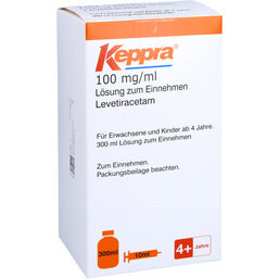 Abbildung: Keppra 100 mg / ml Lösung zum Einnehm.mit 10 ml Dos.Pipette 300 ml, Lösung zum Einnehmen PZN 03882590