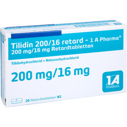 Abbildung: Tilidin 200 / 16 mg retard 1A 20 St, Retard-Tabletten PZN 03896497