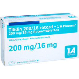 Abbildung: Tilidin 200 / 16 mg retard 1A 50 St, Retard-Tabletten PZN 03896505