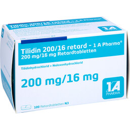 Abbildung: Tilidin 200 / 16 mg retard 1A 100 St, Retard-Tabletten PZN 03896511