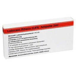 Abbildung: Lidocain Röwo 0,5% Ampullen 2 ml Ampullen, 10X2 ml PZN 03927223