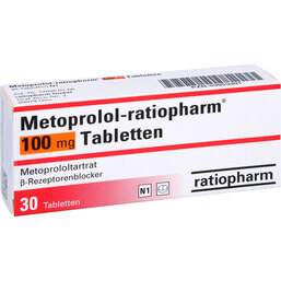 Abbildung: Metoprolol ratiopharm 100 mg Tabletten 30 St, Tabletten PZN 03953491