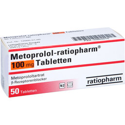 Abbildung: Metoprolol ratiopharm 100 mg Tabletten 50 St, Tabletten PZN 03953516