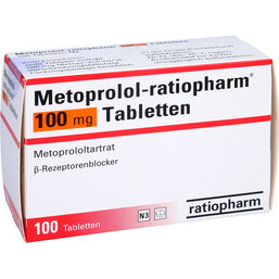 Abbildung: Metoprolol ratiopharm 100 mg Tabletten 100 St, Tabletten PZN 03953522