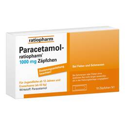 Abbildung: Paracetamol ratiopharm 1000 mg Erwachsene -Suppositorien Erwachsenen-Suppositorien, 10 St PZN 03953611