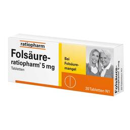 Abbildung: Folsäure Ratiopharm 5 mg Tabletten Tabletten, 20 St PZN 03971365