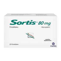 Abbildung: Sortis 80 mg Filmtabletten 50 St, Filmtabletten PZN 04000095