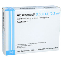 Abbildung: Abseamed 3000 I.E. / 0,3 ml Fertigspritzen 6X0.3 ml, Injektionslösung in einer Fertigspritze PZN 04000669