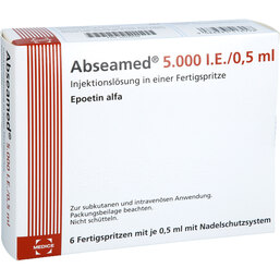 Abbildung: Abseamed 5000 I.E. / 0,5 ml Fertigspritzen 6X0.5 ml, Injektionslösung in einer Fertigspritze PZN 04000698