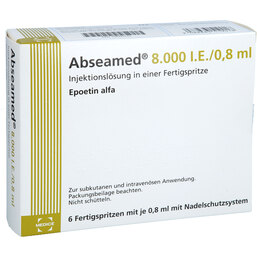 Abbildung: Abseamed 8000 I.E. / 0,8 ml Fertigspritzen 6X0.8 ml, Injektionslösung in einer Fertigspritze PZN 04000735