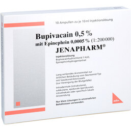 Abbildung: Bupivacain 0,5% mit Epineph. Jenapharm Ampullen 10X10 ml, Ampullen PZN 04004377