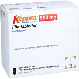 Abbildung: Keppra 500 mg Filmtabletten 200 St, Filmtabletten PZN 04033775