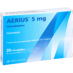 Abbildung: Aerius 5 mg Filmtabletten 20 St, Filmtabletten PZN 04034154