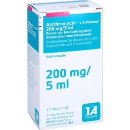 Abbildung: Azithromycin 1A Ph.200mg / 5ml Pulver zur Suspensionsherstellung 15 ml, Pulver zur Herstellung einer Suspension zum Einnehmen PZN 04044313