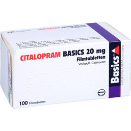 Abbildung: Citalopram Basics 20 mg Filmtabletten 100 St, Filmtabletten PZN 04085016