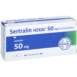 Abbildung: Sertralin Hexal 50 mg Filmtabletten 50 St, Filmtabletten PZN 04087009