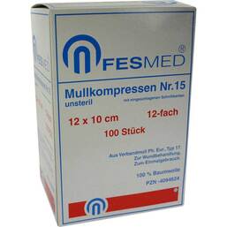 Abbildung: Mullkompressen ES 10x12 cm unsteril 12-fach Größe 15 100 St, Kompressen PZN 04094624