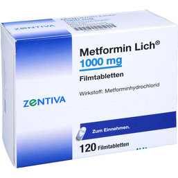 Abbildung: Metformin Lich 1000 mg Filmtabletten 120 St, Filmtabletten PZN 04100135