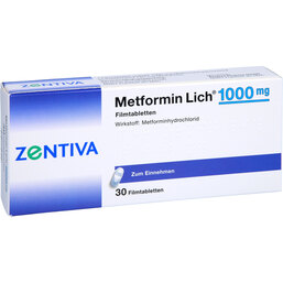 Abbildung: Metformin Lich 1000 mg Filmtabletten 30 St, Filmtabletten PZN 04100224