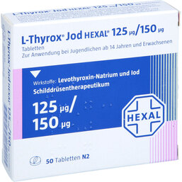 Abbildung: L-Thyrox Jod Hexal 125 / 150 Tabletten 50 St, Tabletten PZN 04116082
