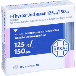 Abbildung: L-Thyrox Jod Hexal 125 / 150 Tabletten 100 St, Tabletten PZN 04116099