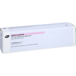 Abbildung: Depo Clinovir 150 mg Injektionssuspension in einer Fertigspritze 1 St, Fertigspritzen PZN 04120876
