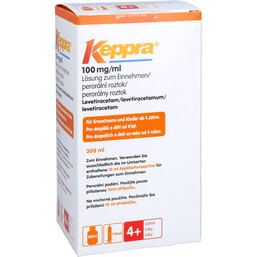 Abbildung: Keppra 100 mg / ml Lösung zum Einnehm.mit 10 ml Dos.Pipette 300 ml, Lösung zum Einnehmen PZN 04121947