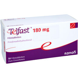 Abbildung: Telfast 180 mg Filmtabletten 50 St, Filmtabletten PZN 04130952