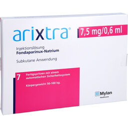 Abbildung: Arixtra 7,5 mg / 0,6 ml Injektionslösung in einer Fertigspritze 7X0.6 ml, Injektionslösung PZN 04191830