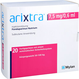 Abbildung: Arixtra 7,5 mg / 0,6 ml Injektionslösung in einer Fertigspritze 20X0.6 ml, Injektionslösung PZN 04191853