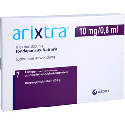 Abbildung: Arixtra 10 mg / 0,8 ml Injektionslösung in einer Fertigspritze 7X0.8 ml, Injektionslösung PZN 04191876