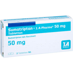 Abbildung: Sumatriptan 1A Pharma 50 mg Tabletten 2 St, Tabletten PZN 04212584