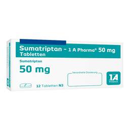 Abbildung: Sumatriptan 1A Pharma 50 mg Tabletten 12 St, Tabletten PZN 04212650
