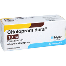 Abbildung: Citalopram dura 10 mg Filmtabletten 100 St, Filmtabletten PZN 04220276