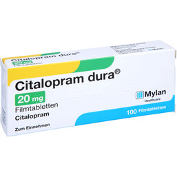 Abbildung: Citalopram dura 20 mg Filmtabletten 100 St, Filmtabletten PZN 04220336