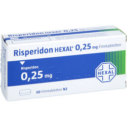 Abbildung: Risperidon Hexal 0,25 mg Filmtabletten 50 St, Filmtabletten PZN 04226853